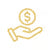 Hand holding a gold coin icon on a white background