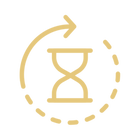 Gold hourglass icon with arrows on a white background