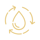 Gold water droplet icon with circular arrows on a white background