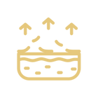 Icon of a waterproof material with arrows indicating water repelling properties on a white background.