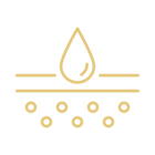 Gold icon of a droplet above waterline with small bubbles on a white background
