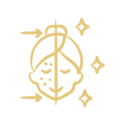 Decorative logo with gold lines on a white background