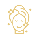 Gold icon of a woman's face with a star in her hair on a white background