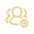 Gold icon of a person with a wheelchair and plus sign on a white background